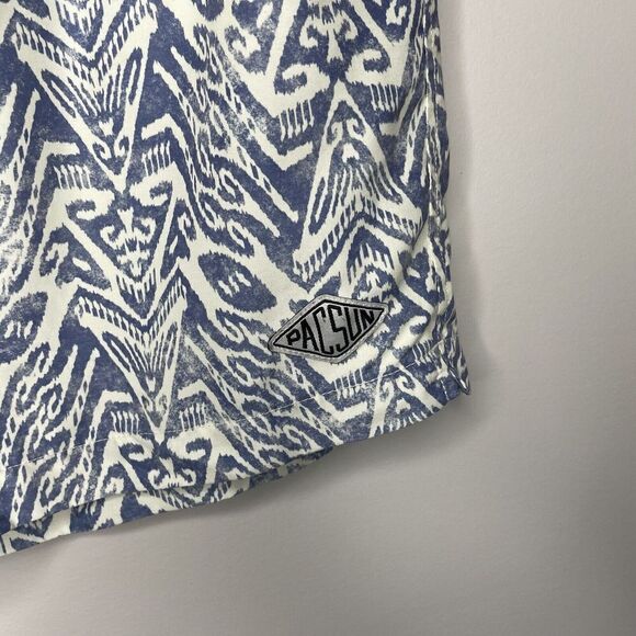 PACSUN Swim Shorts Mens Large Blue Print Mesh Lined Trunks Pockets Drawstring - Picture 3 of 11